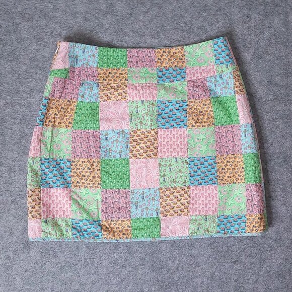 VINEYARD VINES A-Line Faux Wrap Skirt Patchwork Turtles Lighthouse Preppy Size 4 - Picture 4 of 7
